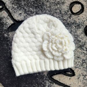 Addie & Tate Infant Baby Crochet Hat Floral Shimmer Winter Cap Off White